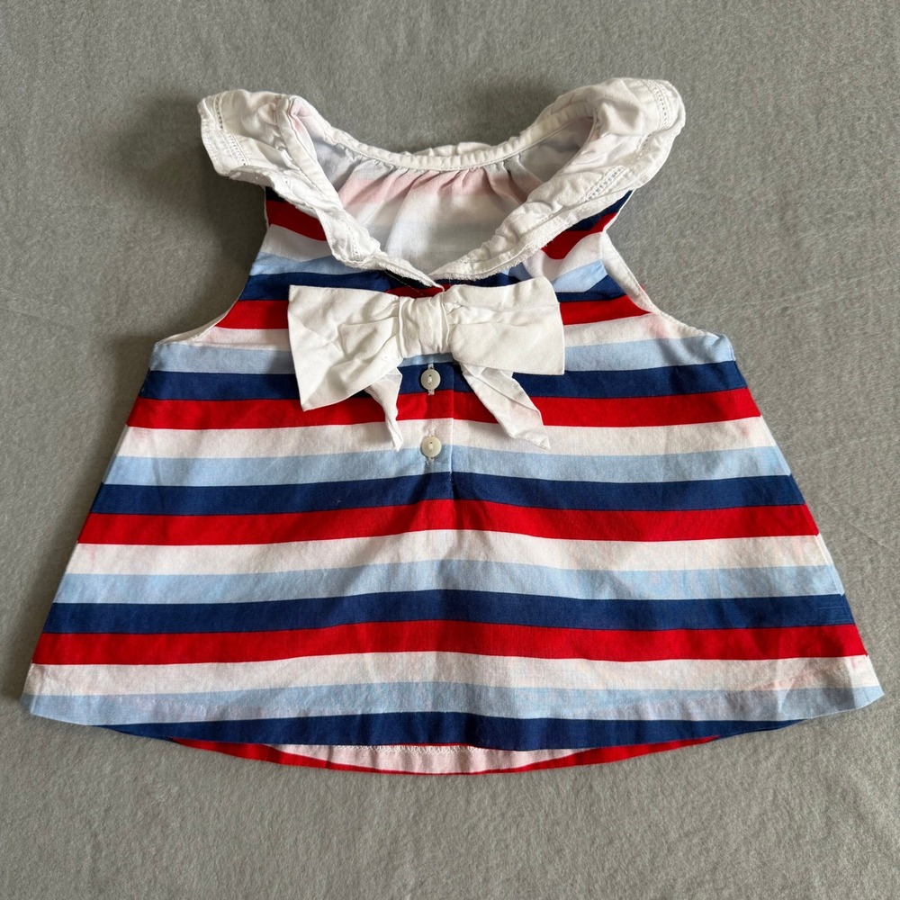Janie and Jack Top Girls 3-6M Red White Blue Striped Bow Patriotic